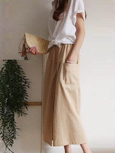 High Waisted Loose Elasticity Solid Color Split-Joint Pants Trousers