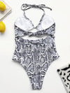 Snake-Print Bandage Hollow One-Piece Swimwear