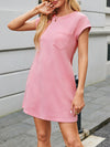 A-Line Loose Jacquard Pockets Solid Color Round-Neck Mini Dresses