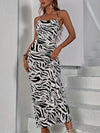 Skinny Sleeveless Backless Lace-Up Zebra-Stripe Spaghetti-Neck Evening Dresses Midi Dresses