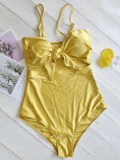 Solid Color Strapless Knotted One-Piece Swimwear