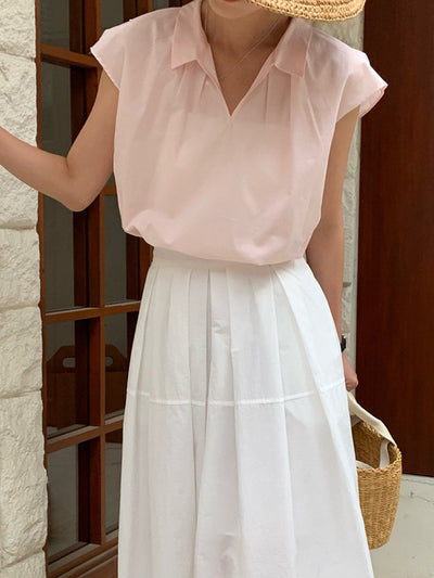 Cap Sleeve Loose Solid Color Lapel Blouses&Shirts Tops