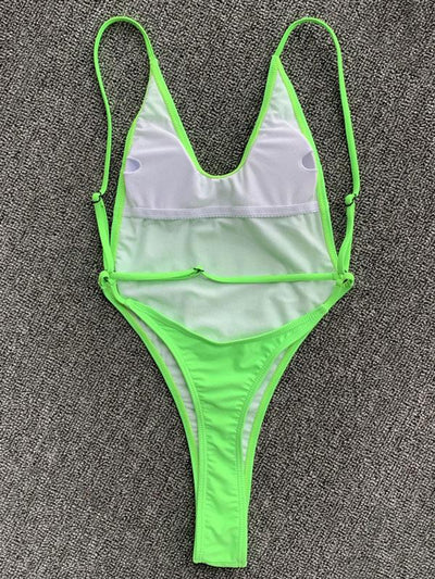 Solid Color Backless Bandage Split Bikini Swimsuit