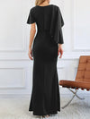 A-Line Bodycon Asymmetric Ruffle Trim Solid Color Split-Front Split-Joint Round-Neck Maxi Dresses