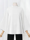 Flared Sleeves Loose Solid Color Stand Collar T-Shirts Tops