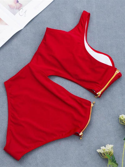 Single Shoulder Zipper Side One-piece Swimwear