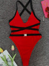 Solid Color Bandage One-Piece Swimwear