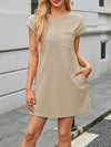 A-Line Loose Jacquard Pockets Solid Color Round-Neck Mini Dresses