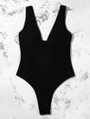 Solid Color V-Neck One-Piece Swimwear