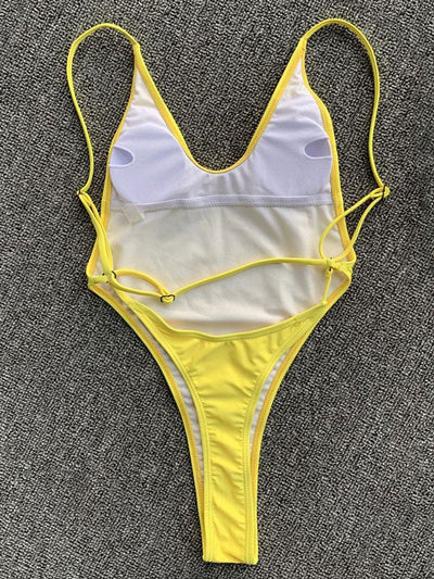 Solid Color Backless Bandage Split Bikini Swimsuit