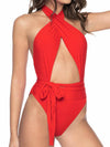 Solid Color Crisscross One-Piece Swimwear