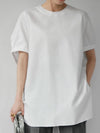 High-low Loose Elasticity Solid Color Split-side Round-neck T-Shirts Tops