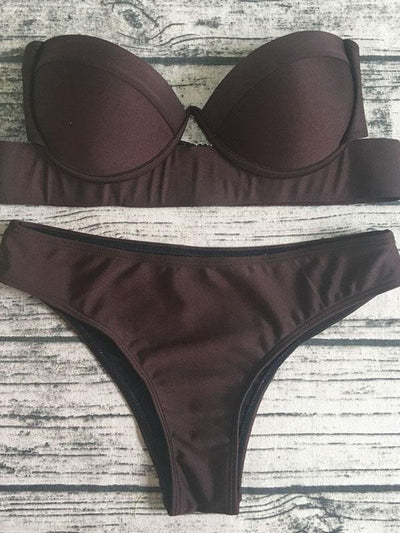 Strapless Striped&Plain Bikinis Swimwear