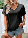 Loose Short Sleeves Pockets Solid Color V-Neck T-Shirts Tops