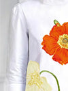 Loose Three-Quarter Sleeves Flower Print Split-Joint Stand Collar T-Shirts Tops