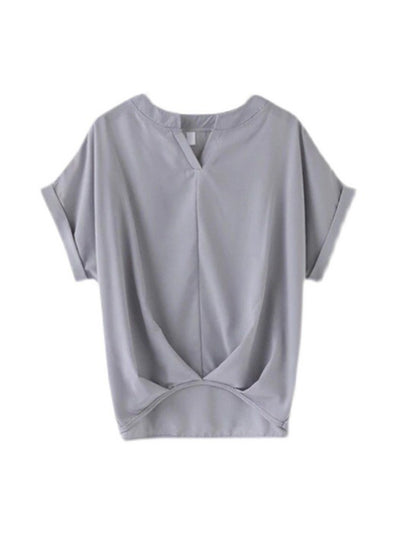 Batwing Sleeves Loose Pleated Solid Color Split-Joint Round-Neck Blouses&Shirts Tops