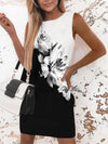 Loose Sleeveless Flower Print Round-Neck Mini Dresses