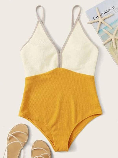 Solid Color Split-Joint One-Piece Swimwear