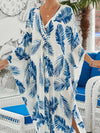 Batwing Sleeves Loose Leaves Print Split-Joint Split-Side Sun Protection V-Neck Beach Cover-Up Maxi Dresses