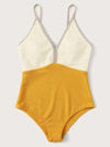 Solid Color Split-Joint One-Piece Swimwear