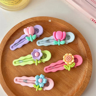 cute spring and summer new frosted flower duckbill clip Tulip hairpin candy color side clip  headdress for women