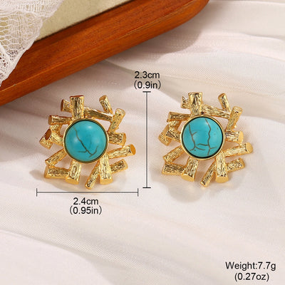 1 Pair Vintage Style French Style Round Square Oval Inlay Alloy Copper Turquoise Pearl Zircon 18K Gold Plated Drop Earrings Ear Studs