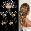 5 pieces gold leaf hair clip flower pearl hair fork bridal hair clip headdress vintage wedding hair accessories for ladies