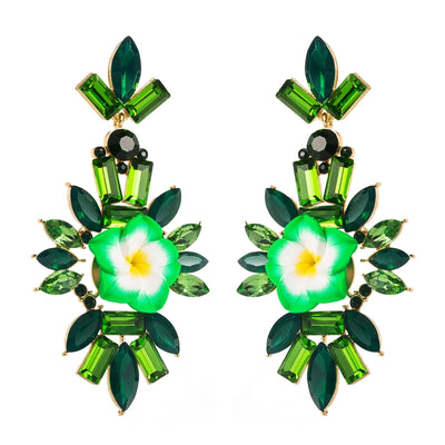 1 Pair Glam Vintage Style Baroque Style Flower Inlay Alloy Resin Rhinestones Glass 14K Gold Plated Drop Earrings