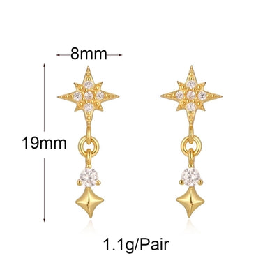 1 Pair Hip-Hop French Style Cool Style Devil's Eye Star Irregular Copper Zircon 24K Gold Plated Hoop Earrings Drop Earrings Ear Cuffs