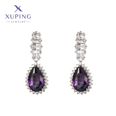 1 Pair Elegant Luxurious XUPING Water Droplets Plating Inlay Copper Artificial Gemstones 18K Gold Plated Drop Earrings