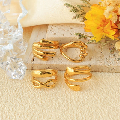 Jewelry Simple Style Roman Style Commute Lines 304 Stainless Steel 14K Gold Plated Plating Hollow Out Rings