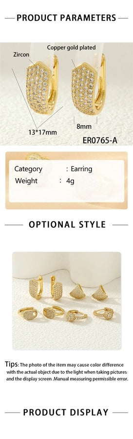 1 Pair IG Style Commute U Shape Triangle Lock Inlay Copper Zircon 18K Gold Plated Earrings