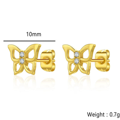 1 Piece Elegant Simple Style Classic Style Butterfly Inlay 304 Stainless Steel Zircon Gold Plated Ear Studs