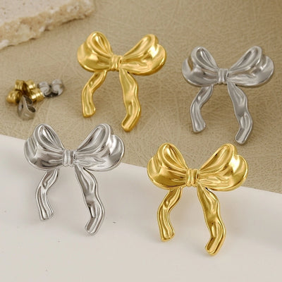 1 Pair Sweet Bow Knot 304 Stainless Steel Ear Studs