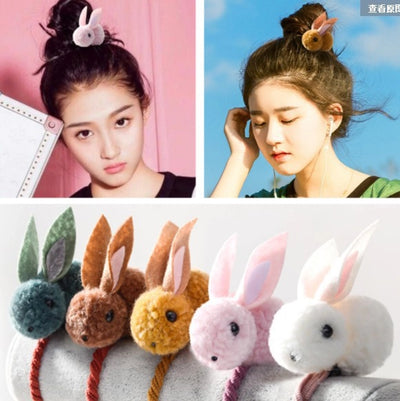 fashion rabbit plush patchwork hair clip hair tie 1 piece