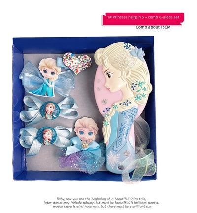 Children's hair accessories bow hairpin Princess Elsa headdress children's hairpin frozen comb suit gift box