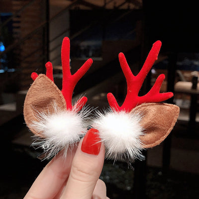 Christmas hairpin new plush Christmas flocking Elk Horn hairpin hair accessories children's holiday dress headdress