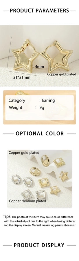 1 Pair Streetwear Commute Pentagram Square Oval Copper 18K Gold Plated Earrings