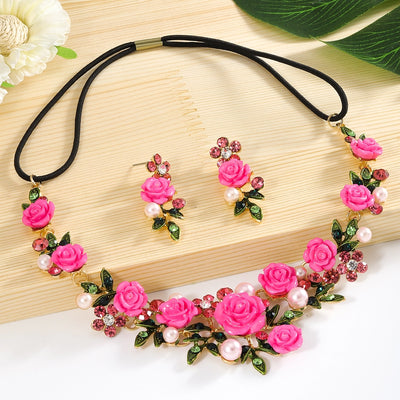 Women's Vacation Beach Sweet Flower Alloy Inlay Rhinestones Pearl Hair Band Earrings