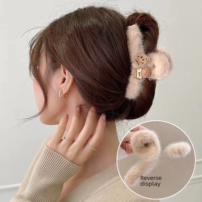 Autumn and Winter Plush Grab Clip Large  Shark Clip Back Head Hair Grab Hairpin Clip Women's Headwear Hair Clip