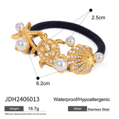 Women's IG Style Starfish Solid Color Shell 304 Stainless Steel Inlay Zircon Hair Tie