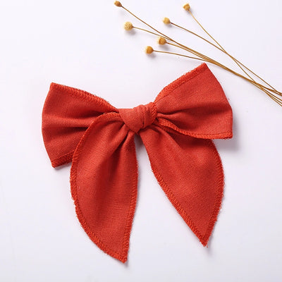 children's headdress solid color cotton linen bow girl hairpin