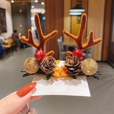 Christmas Cute IG Style Women's Antlers Plush Handmade Hair Clip