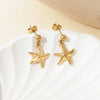 1 Pair Vacation Starfish Shell Polishing 304 Stainless Steel 14K Gold Plated Drop Earrings Ear Studs