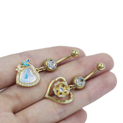 1 Piece Belly Rings Cute Sweet Star Heart Shape 316 Stainless Steel  Alloy Copper Inlay Rhinestones Zircon Gold Plated