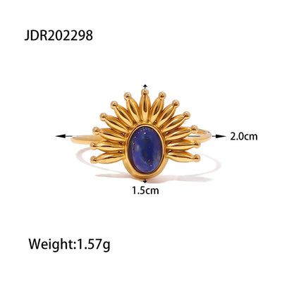 Jewelry Simple Style Classic Style Oval Titanium Steel Lapis Lazuli Inlay Rings Bracelets Necklace