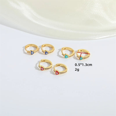 1 Pair Elegant Simple Style Commute Devil's Eye Heart Shape Enamel Copper Zircon 14K Gold Plated Earrings