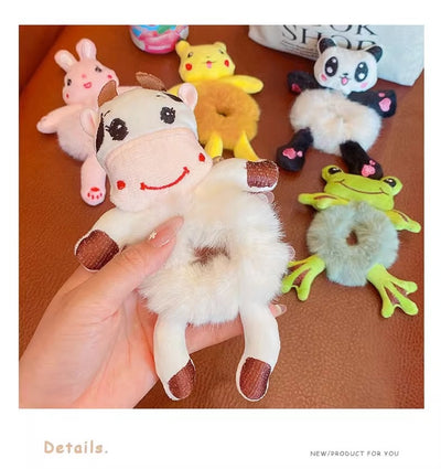 Cute Cartoon Plush Bear Hair Ring No Hurt Hair Headwear Children's Hair Rope Korean Ball Head Rubber Band Bag