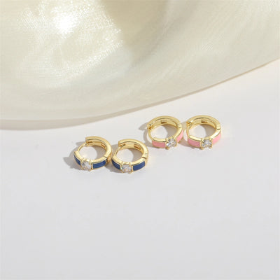 1 Pair Elegant Simple Style Commute Geometric Enamel Copper Zircon 14K Gold Plated Earrings