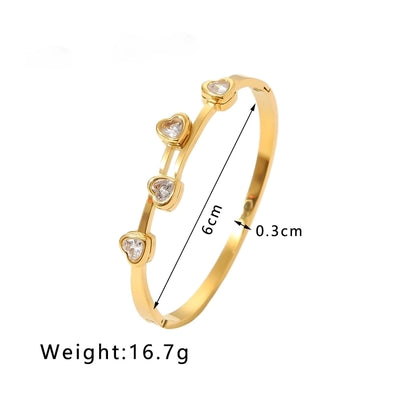 Simple Style Shiny Heart Shape 304 Stainless Steel 18K Gold Plated Bangle In Bulk